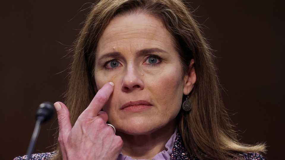 US Supreme Court nominee Judge Amy Coney Barrett pauses while testifying on the third day of her US Senate Judiciary Committee confirmation hearing on Capitol Hill in Washington, US, October 14, 2020.