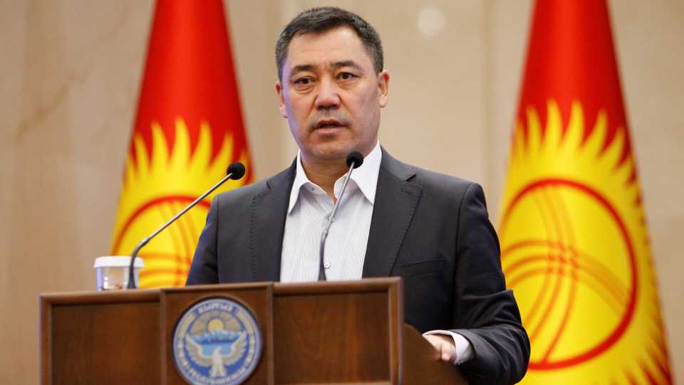 Kyrgyzstan's Prime Minister Sadyr Japarov delivers a speech during an extraordinary session of parliament in Bishkek, Kyrgyzstan October 16, 2020.
