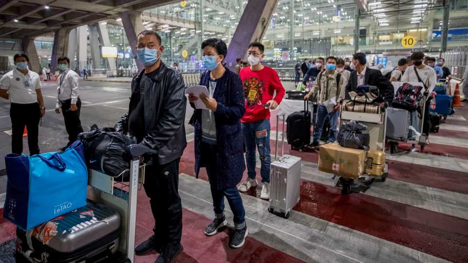 Chinese tourists from Shanghai arrive at Suvarnabhumi airport in Bangkok, Thailand, October 20, 2020.