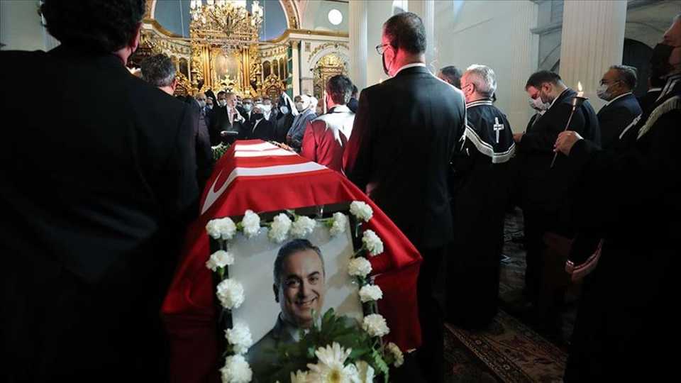 Armenian lawmaker Markar Esayan is mourned in a ceremony attended by Turkey's President Recep Tayyip Erdogan and Speaker of the Turkish Grand National Assembly Mustafa Sentop in Istanbul, October 22, 2020.