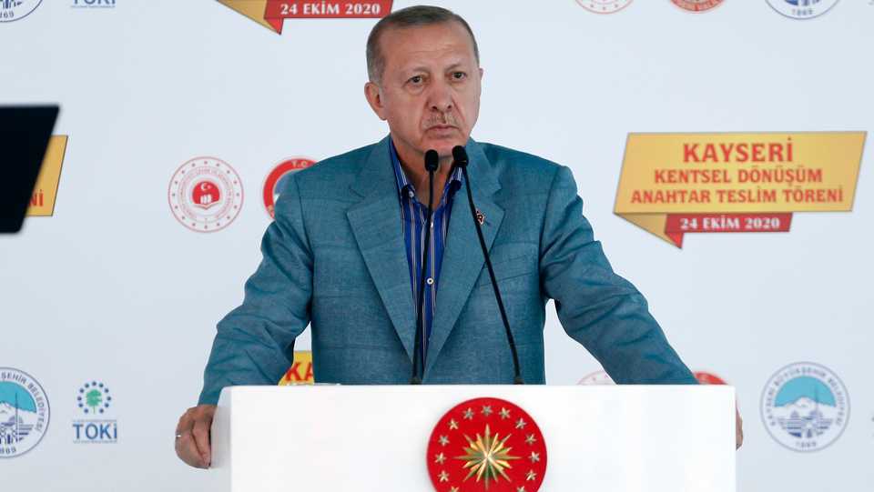 Turkey's President Recep Tayyip Erdogan in Kayseri, Turkey on October 24, 2020.