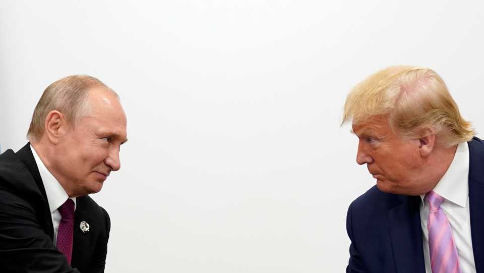 U.S. President Donald Trump and Russian President Vladimir Putin hold a bilateral meeting at the G20 leaders summit in Osaka, Japan June 28, 2019