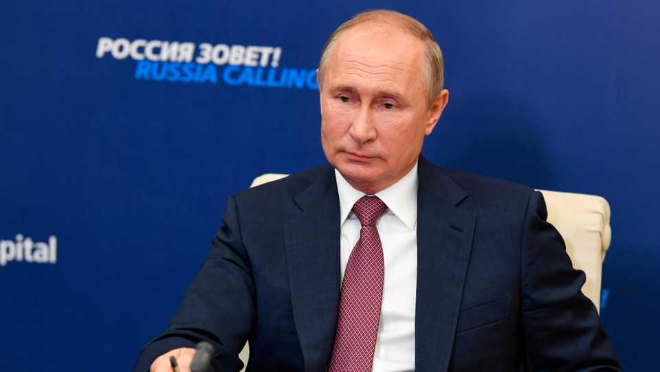 Russian President Vladimir Putin attends an annual VTB Capital 