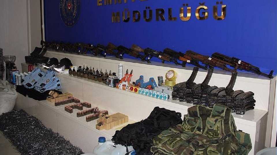 Weapons and ammunition seized by Turkish security forces during a raid in Adanas Cukurova district on August, 08, 2017.