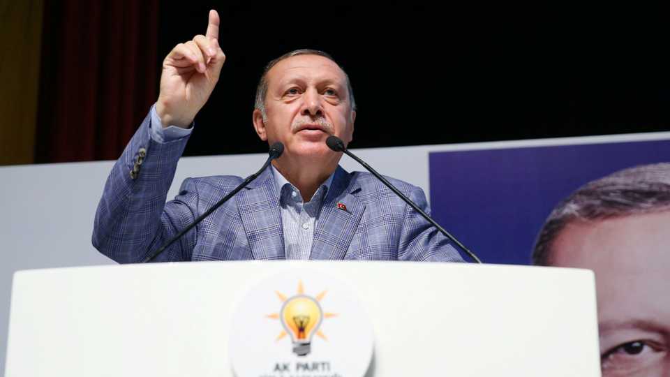 Turkish President Tayyip Erdogan speaks during a meeting of his ruling AK Party in Rize, Turkey, August 7, 2017.