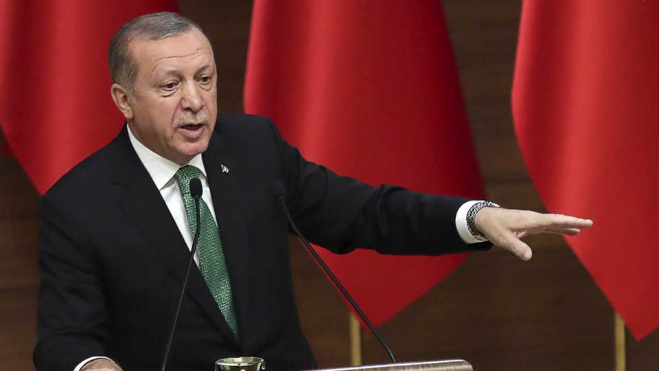 Turkish President Recep Tayyip Erdogan gestures as he speaks at Presidential Complex in Ankara, on August 22, 2017 where he promised that the YPG would not be allowed to establish a state in northern Syria. Picture: AFP