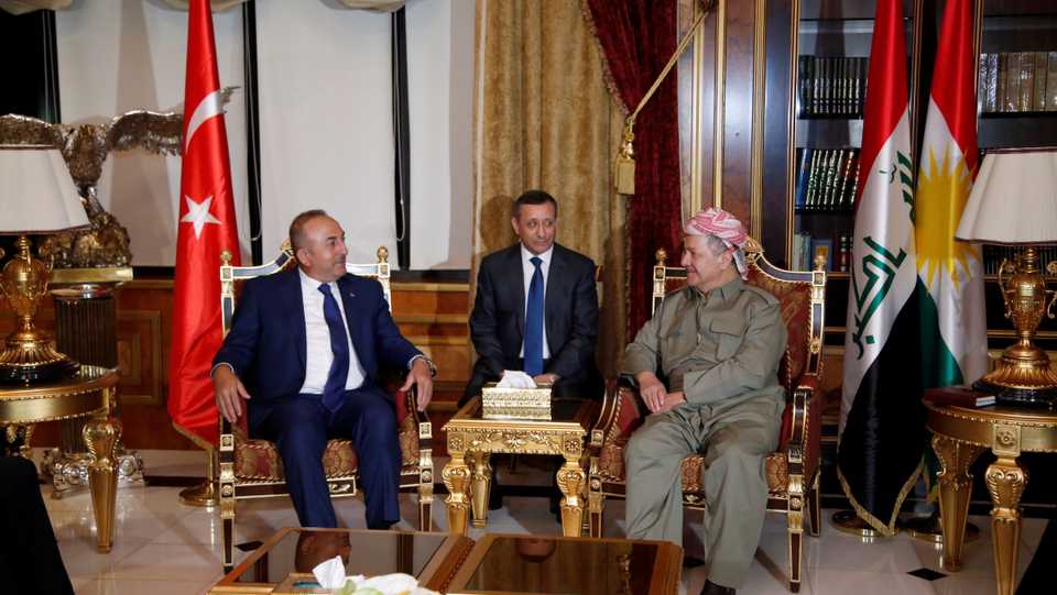 Turkeys Foreign Minister Mevlut Cavusoglu meets with Iraqi Kurdish president Massoud Barzani in Erbil, Iraq on August 23, 2017