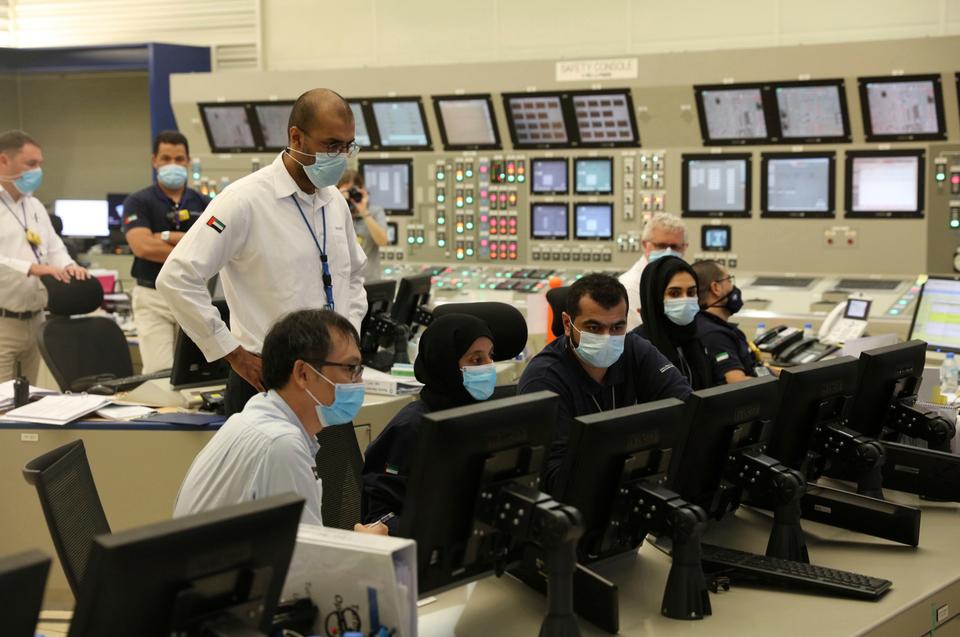 Employees working at the Barakah Nuclear Power Plant in the UAE's far western desert. The Barakah Nuclear Power Plant in the oil-rich United Arab Emirates was connected to the country's power grid on August 19, 2020.