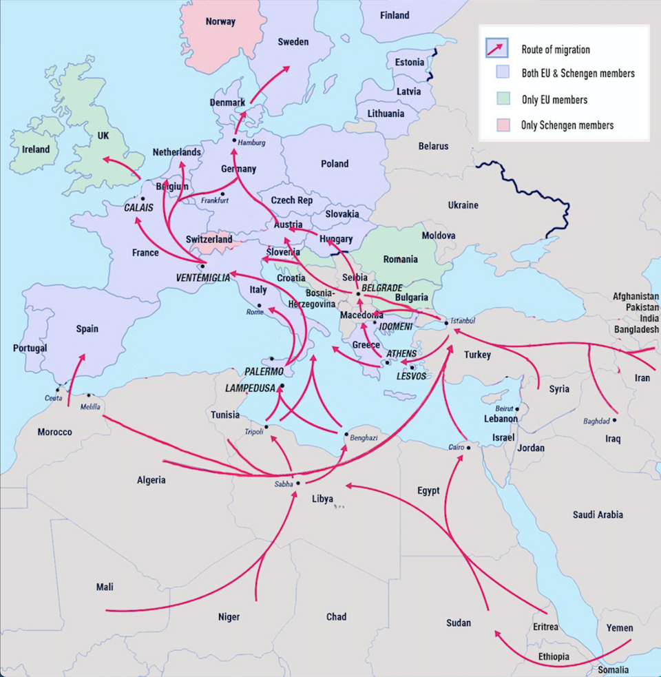 Major migration routes to Europe. (BMVN Special Report on Covid-19)