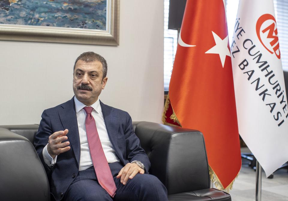 Chief of the the Central Bank of the Republic of Turkey (CBRT), Sahap Kavcioglu speaks during an interview in Ankara, Turkey on April 16, 2021.