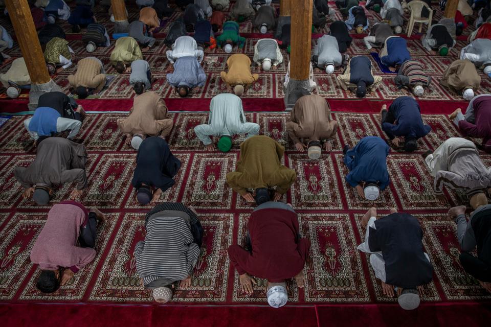 Eid prayers at a mosque in Srinagar, Indian-administered Kashmir, May 12, 2021.