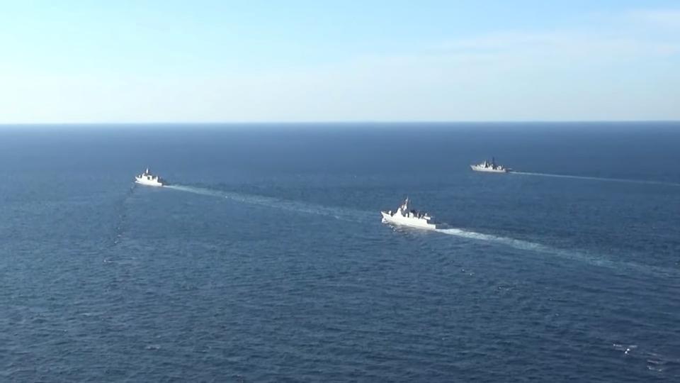 A group of naval vessels from Russia and China conduct a joint maritime military patrol in the waters of the Pacific Ocean, October 23, 2021. (Russian Defence Ministry)