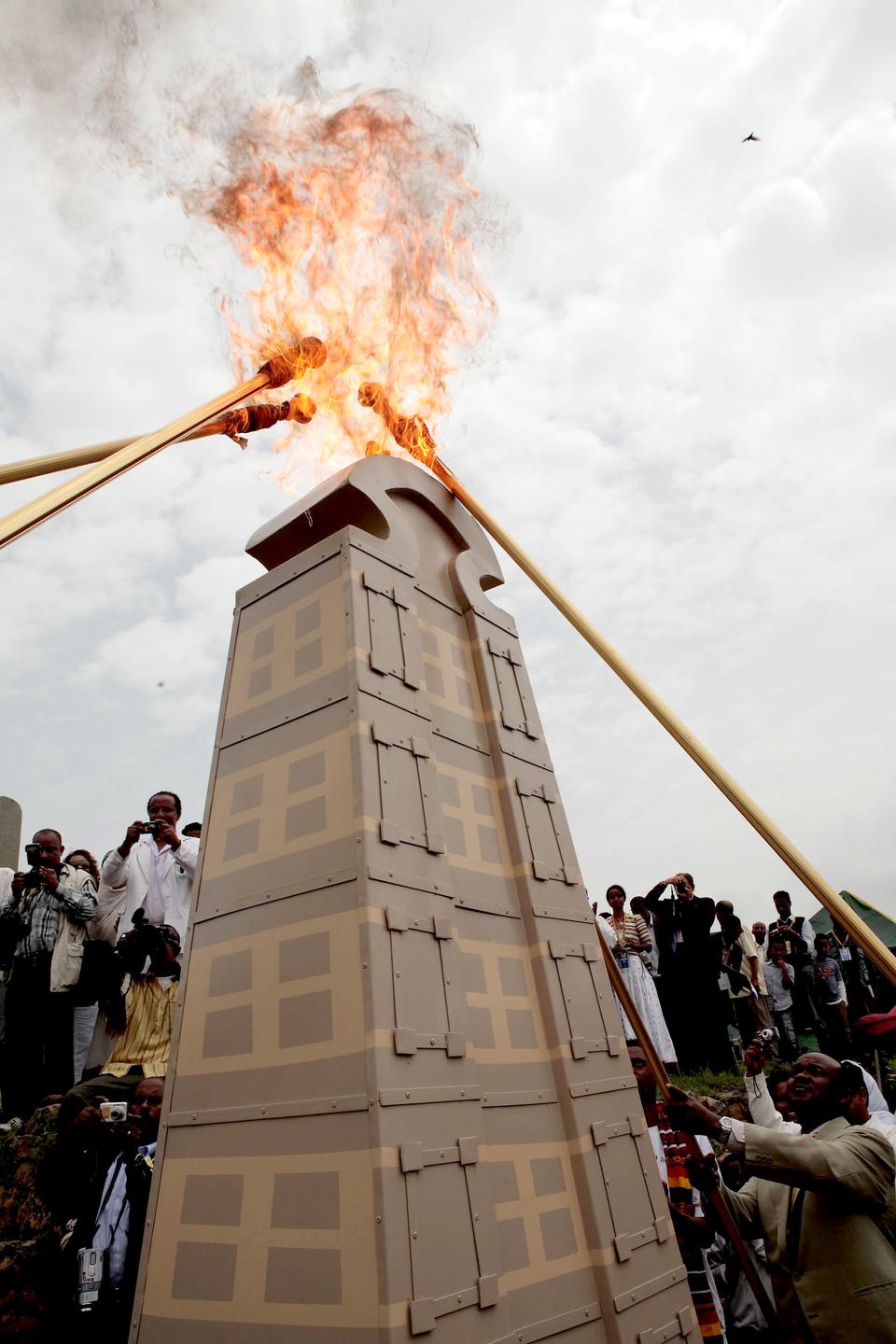 Tens of thousands of Ethiopians cheered during the Axum obelisk unveiling in Axum in September, 2008 as the 1,700-year-old giant stone obelisk taken to Italy in the 1930s was restored to its historic site.