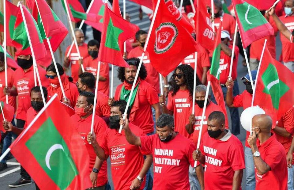 Protests against Indian military presence in Maldives have spread to other cities.