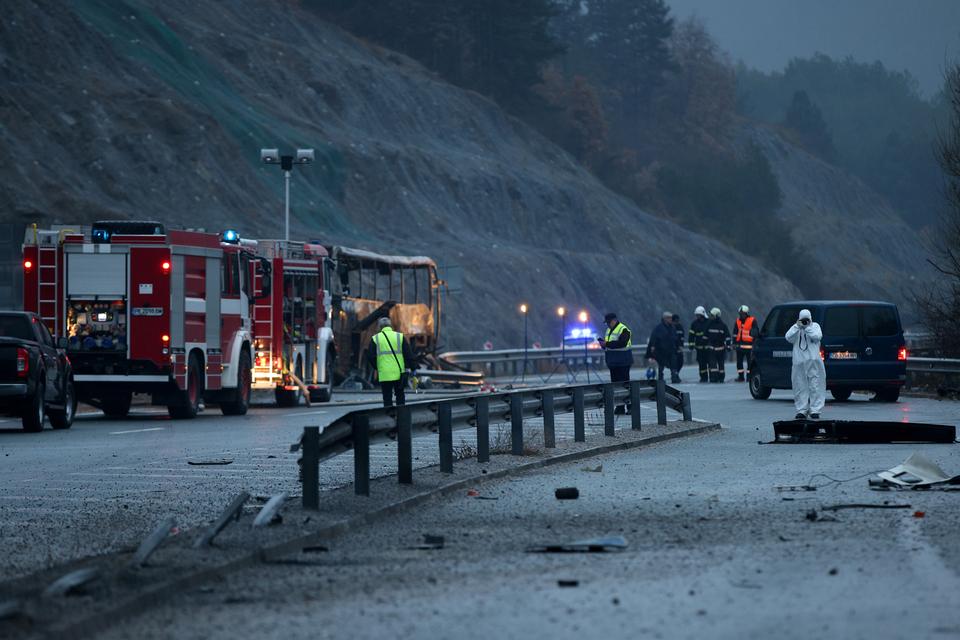 The bus with North Macedonian plates caught fire on a highway, near the village of Bosnek, Bulgaria.