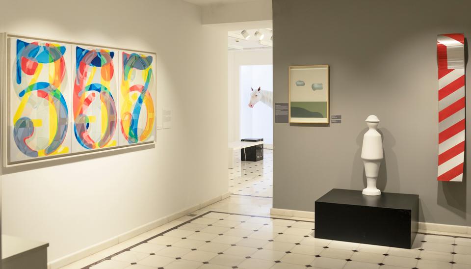 (From L to R) Serhat Kiraz, Figures, 2007;  (in the background) Server Demirtas, Horse, 2017;  Altan Gurman, Untitled, 1973 and Soldier, 1976 (2013);  Server Demirtas, Homage to Gurman, 1991.