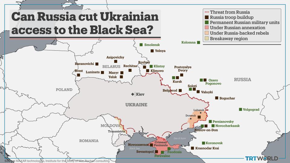 Russia can use its troops in eastern Ukraine, Transnistria and the Crimean Peninsula to carry out partial aggression and block access to Ukraine's Black Sea.