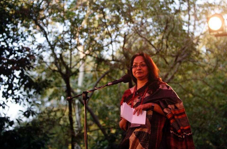 Urdu writer, poet and feminist Fahmida Riaz at Jaipur Literature Festival on January 27, 2013 in Jaipur, India.