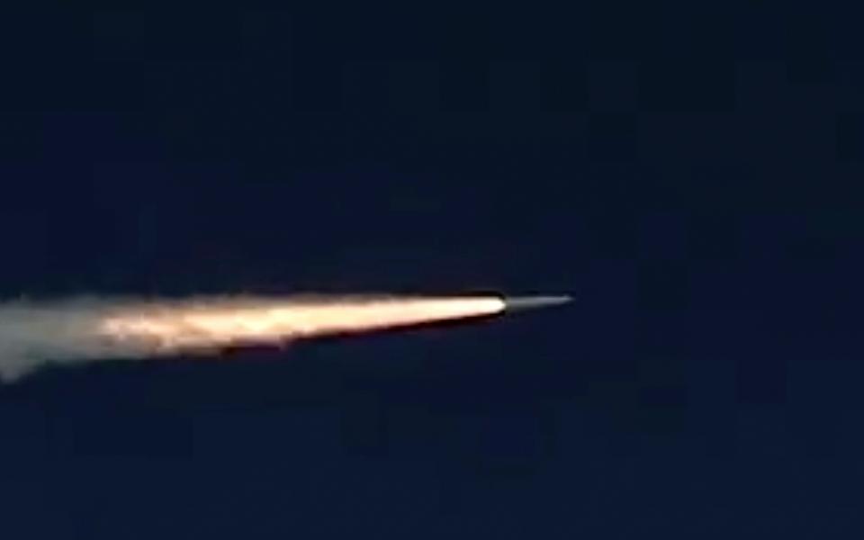In this photo made from the footage taken from Russian Defence Ministry official web site on Sunday, March 11, 2018, a Russia's Kinzhal hypersonic missile flies during a test in southern Russia. (Photo: AP)