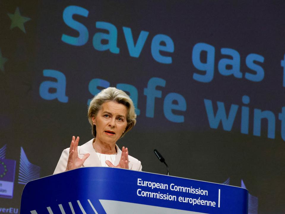 EU Commission President Ursula Von der Leyen presents a plan to face possible winter gas shortages this winter, July 20, 2022.