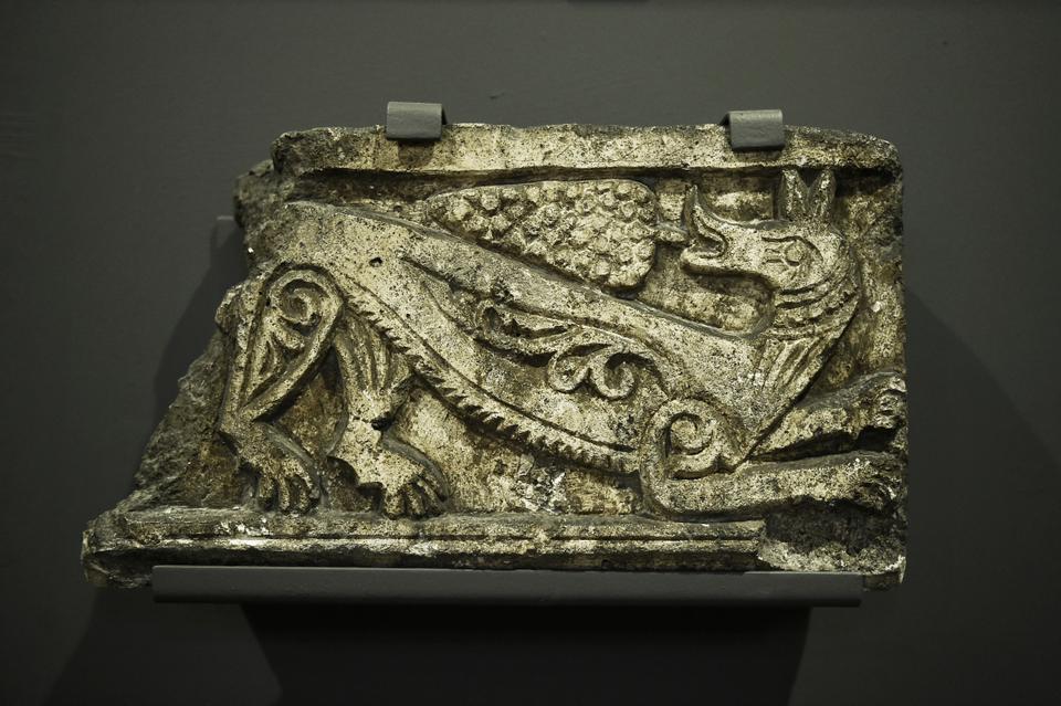 A griffin (mythical creature that’s a composite of a lion with an eagle) from the Anatolian Seljuk period, 13th century.