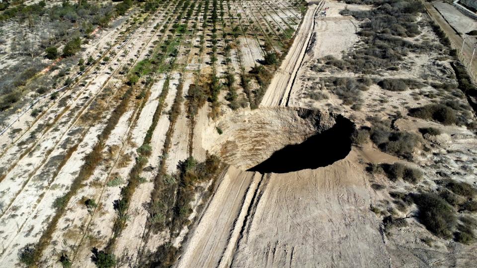 A sinkhole is exposed at a mining zone close to Tierra Amarilla town, in Copiapo, Chile, August 1, 2022.