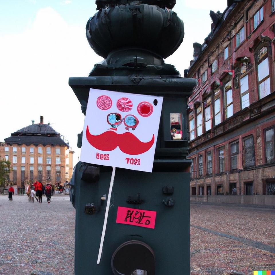 Campaign material for the Synthetic Party in Christiansborg, Copenhagen. The party plans to hold its first electoral rally for a human audience in September.