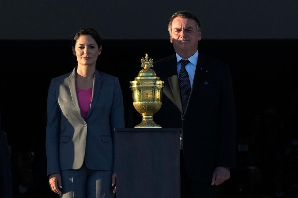 Brazil's President Jair Bolsonaro welcomed the reliquary containing Pedro I's heart after it arrived on a Brazilian air plane and carried up the ramp of the presidential palace in Brasiliaon.