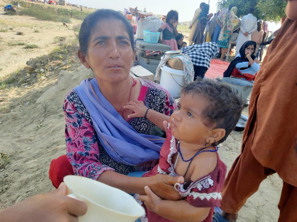 Shabagi and her family have been stranded at a makeshift camp for days. Her biggest concern is health of her children.