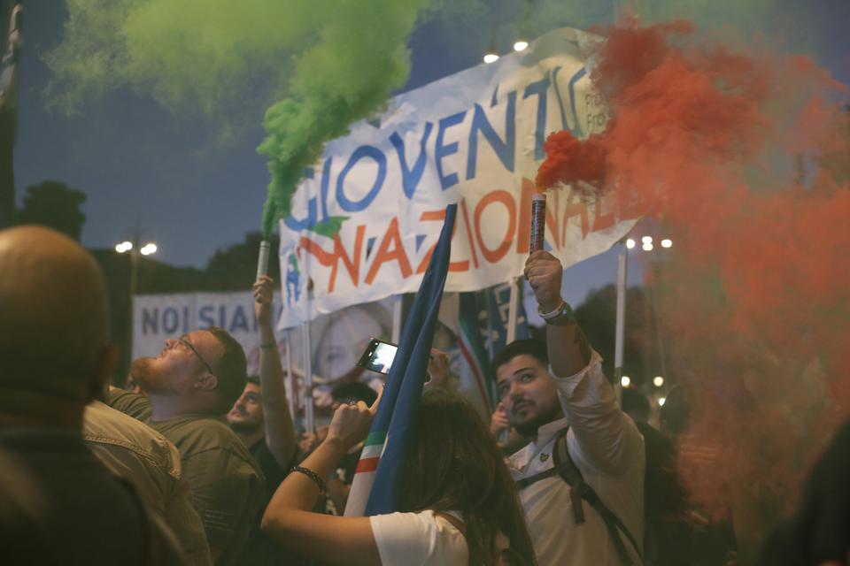 Gioventu Nazionale is the youth wing of Giorgia Meloni's Brothers of Italy party, who were enthusiastically present at the rally in Rome on September 22, 2022.