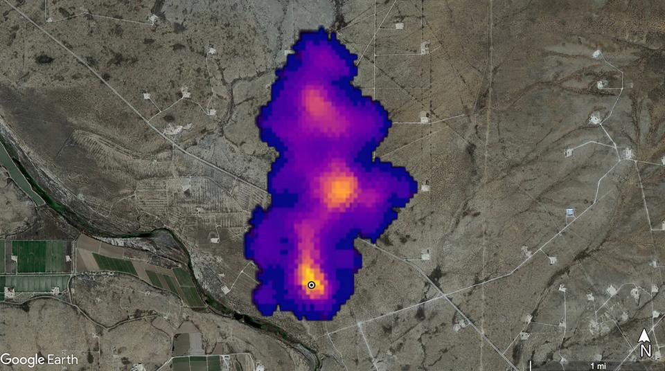 NASA image shows a large emitter detected in an oil field in New Mexico, USA.