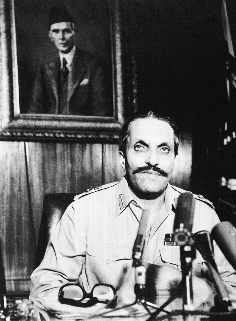Army Chief of Staff General Muhammed Zia ul Haq in a nationwide broadcast to announce that the army had seized power on July 5, 1977 in Rawalpindi.