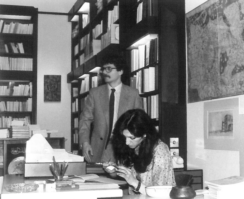 Al Saqi Books' co-founders Andre Gaspard and Mai Ghoussoub in the late 1970s.