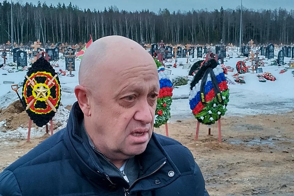 Wagner Group head Yevgeny Prigozhin attends the funeral of Dmitry Menshikov, a fighter of the Wagner group who died during a special operation in Ukraine, at the Beloostrovskoye cemetery outside St. Petersburg, Russia, Dec. 24, 2022.