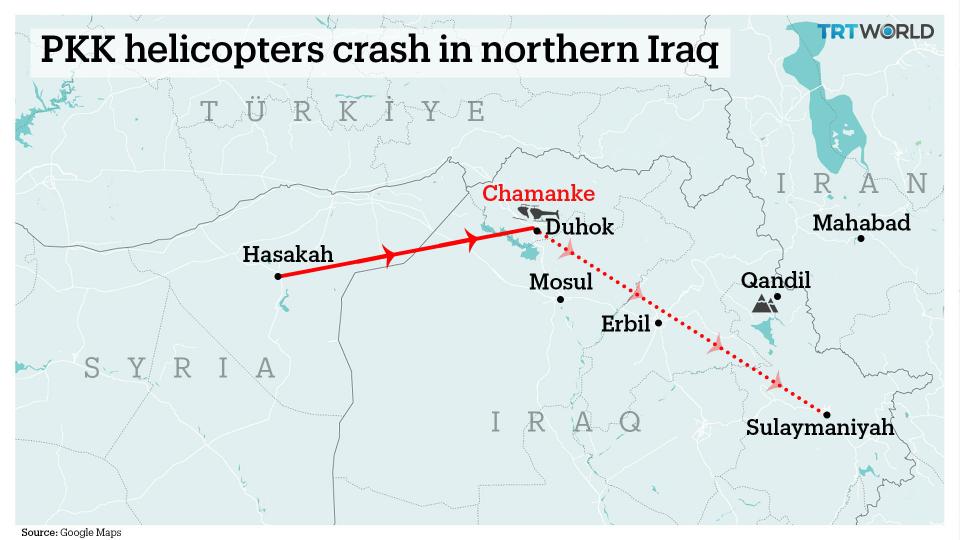 The two helicopters carrying PKK members were down in Kurdish Regional Government territory in northern Iraq due to inclement weather last week. The helicopters were allegedly flying from Syria's Hasakah to Iraq's Sulaymaniyah.