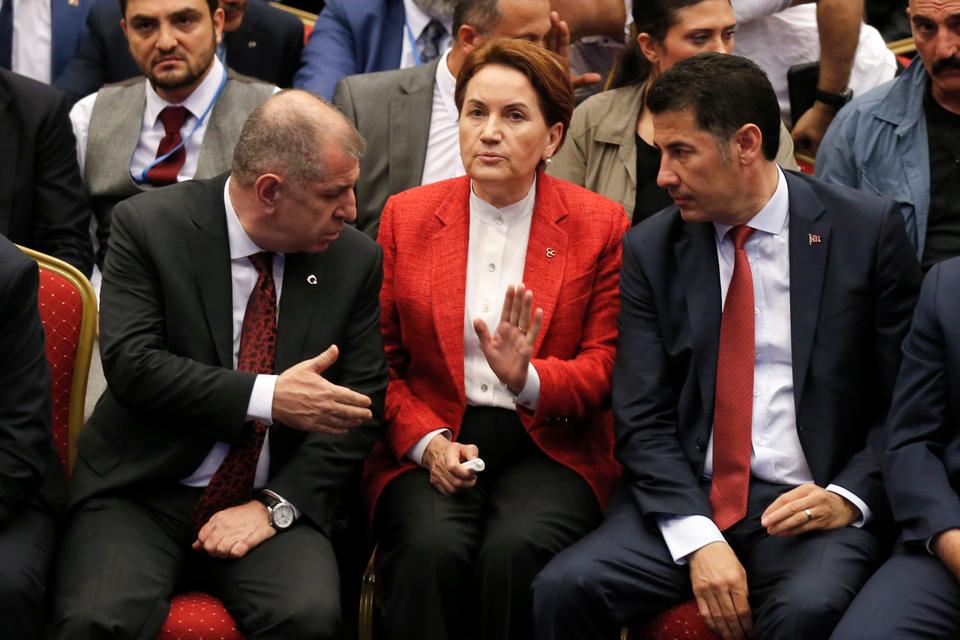 Victory Party leader Umit Ozdag, on the left, IYI Party leader Meral Aksener, centre, and Sinan Ogan, the ATA Alliance's presidential candidate in the May elections, on the right, came together to oust MHP leader Devlet Bahceli in the contentious 2016 MHP congress. But eventually, they failed.