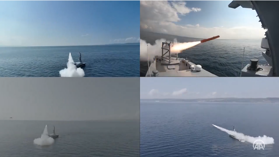 A screengrab from a multi-window video of the missile launch.