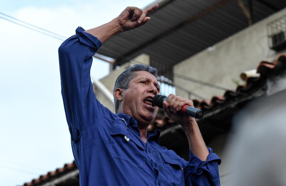 Venezuelan opposition presidential candidate Henri Falcon speaks during a campaign rally at the Petare neighborhood in Caracas on May 14, 2018.