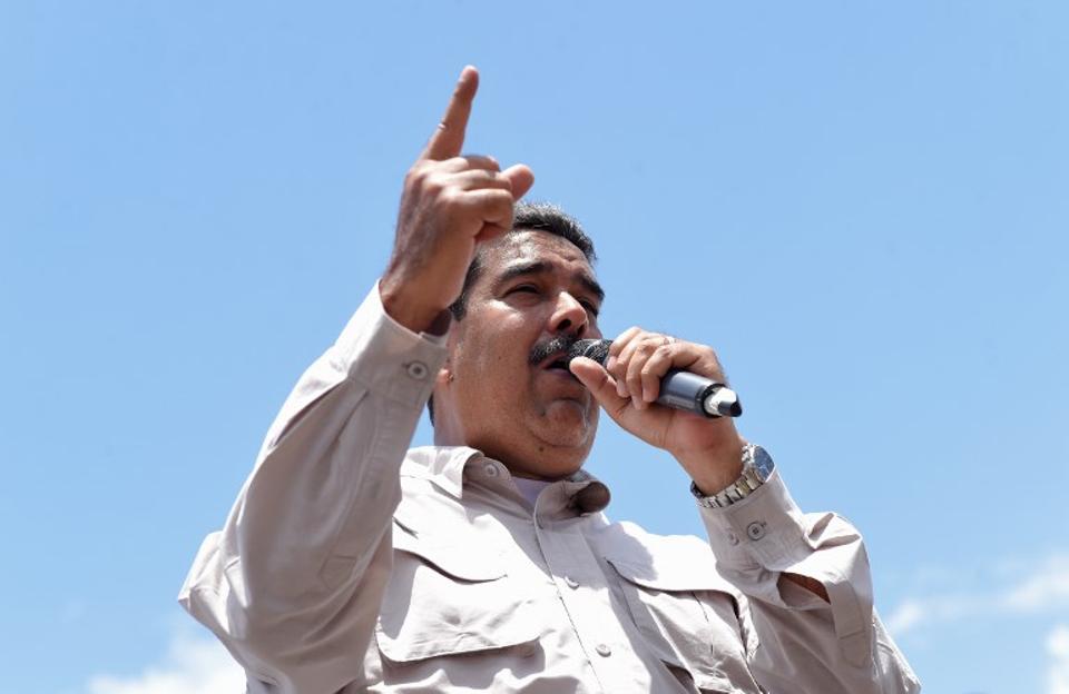 Venezuelan President Nicolas Maduro delivers a speech during a campaign rally in Charallave, about 65 km from Caracas, on May 15, 2018.