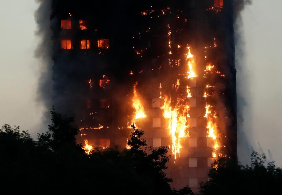 Flames rip through Grenfell Tower, London, UK, June 14, 2017.
