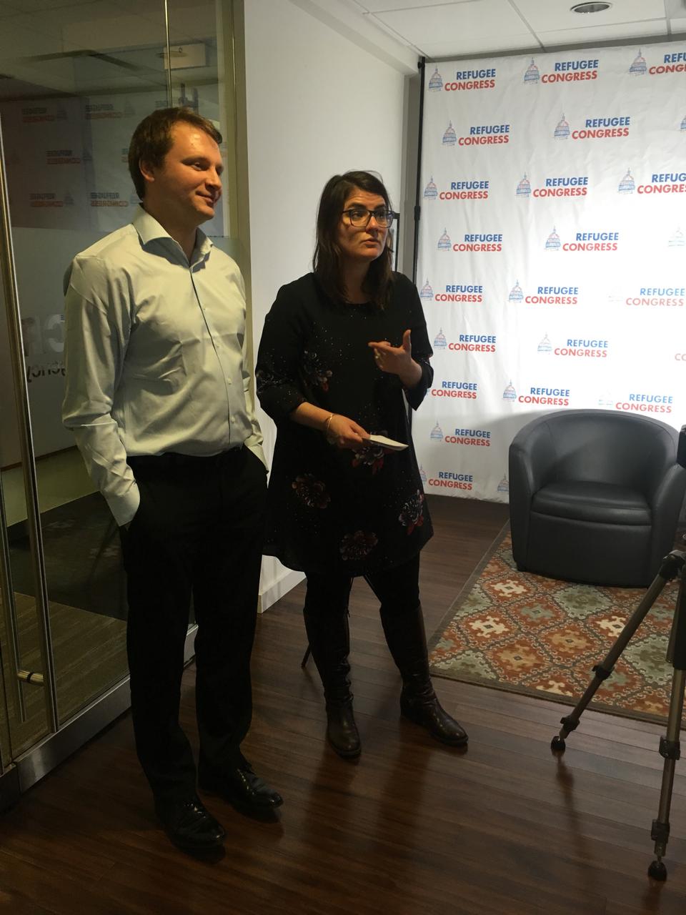 Nikolai Levasov and Karina Clough at an event organised by UNHCR.