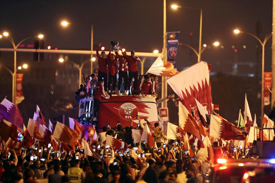 Asian Cup winners Qatari national team greeted by huge ...