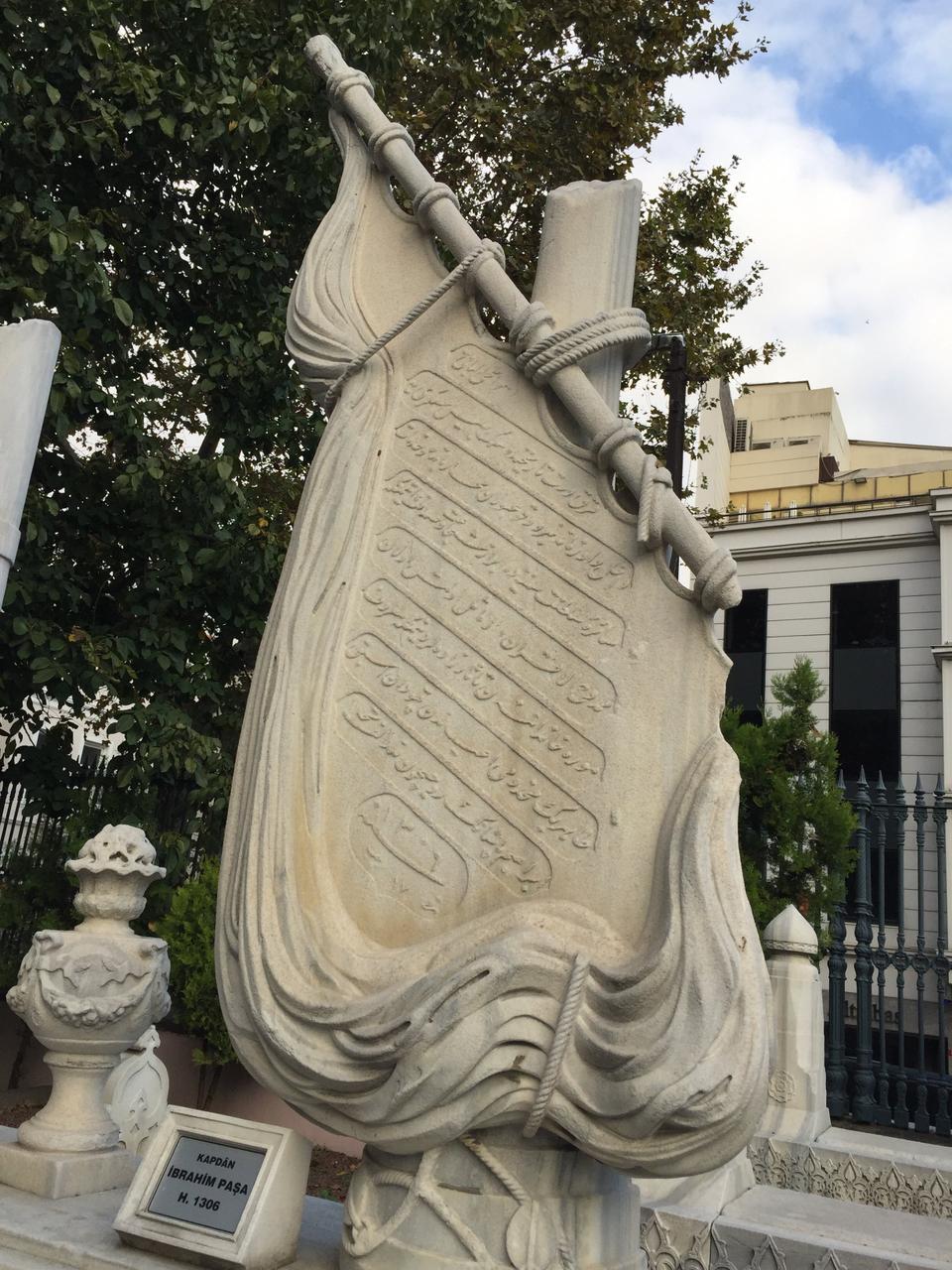 The gravestone of Captain Ibrahim Pasha. Who died in 1711. His tomb is at the graveyard of the mosque in Istanbul named after him, at the Ibrahim Pasha Complex.