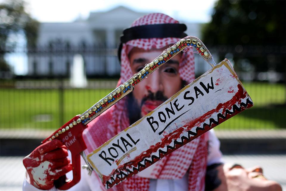 Protestor in Washington against Jamal Khashoggi's murder by the Saudi state.