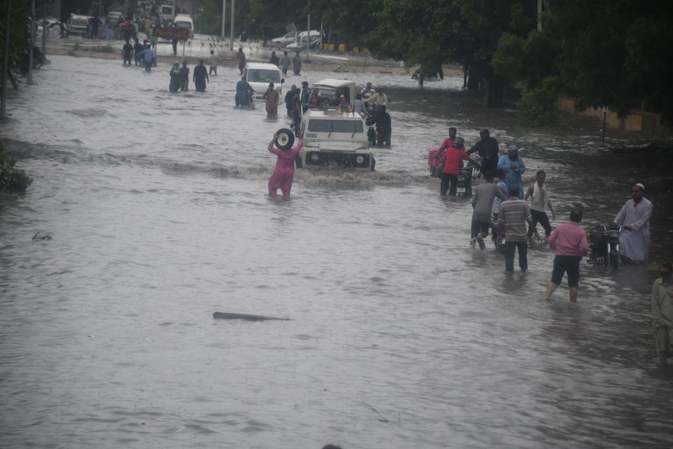 Streets and homes were flooded with sewage water in Karachi, where the drainage and sewage systems are outdated. August 25, 2020.