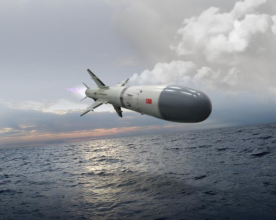 The long-range anti-ship missile Atmaca, built by Turkish defence company Roketsan, tested in Turkiye's Black Sea province Sinop, 04 February 2021.