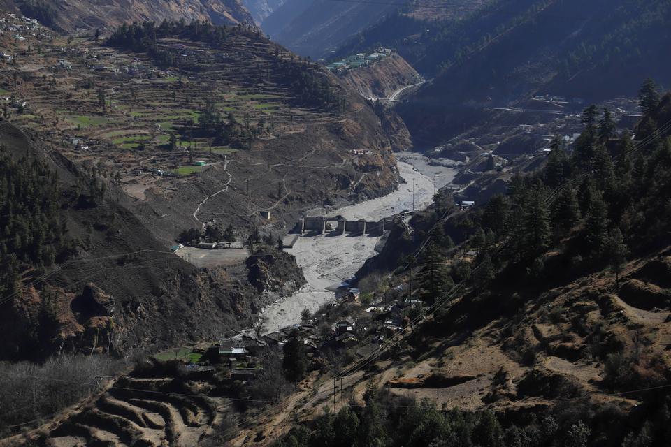 Damaged NTPC power project in Dhauli Ganga river in Chamoli district of India. The flood is believed to occur after a portion of Nanda Devi glacier broke off in Tapovan area of the northern state of Uttarakhand.