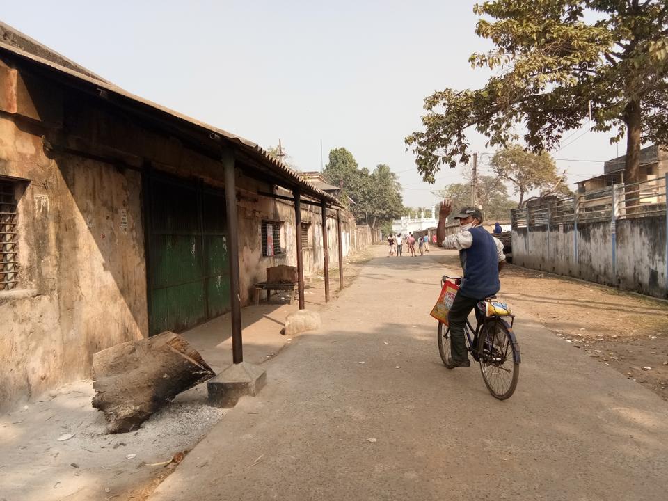 The Kakinara Jute Mill, on the left. The workers here are from all communities and various Indian states that settled 150 years ago. The area has a long history of communal violence.