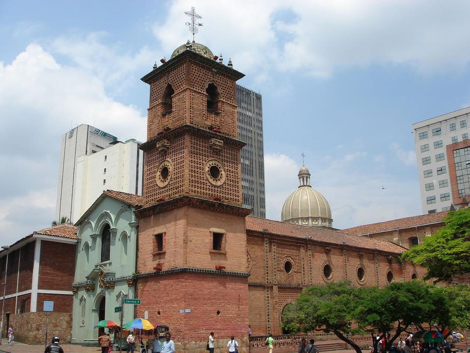 Mudéjar art in the walls and bell tower of the Chapel of the Immaculate Conception in Cali, Colombia.